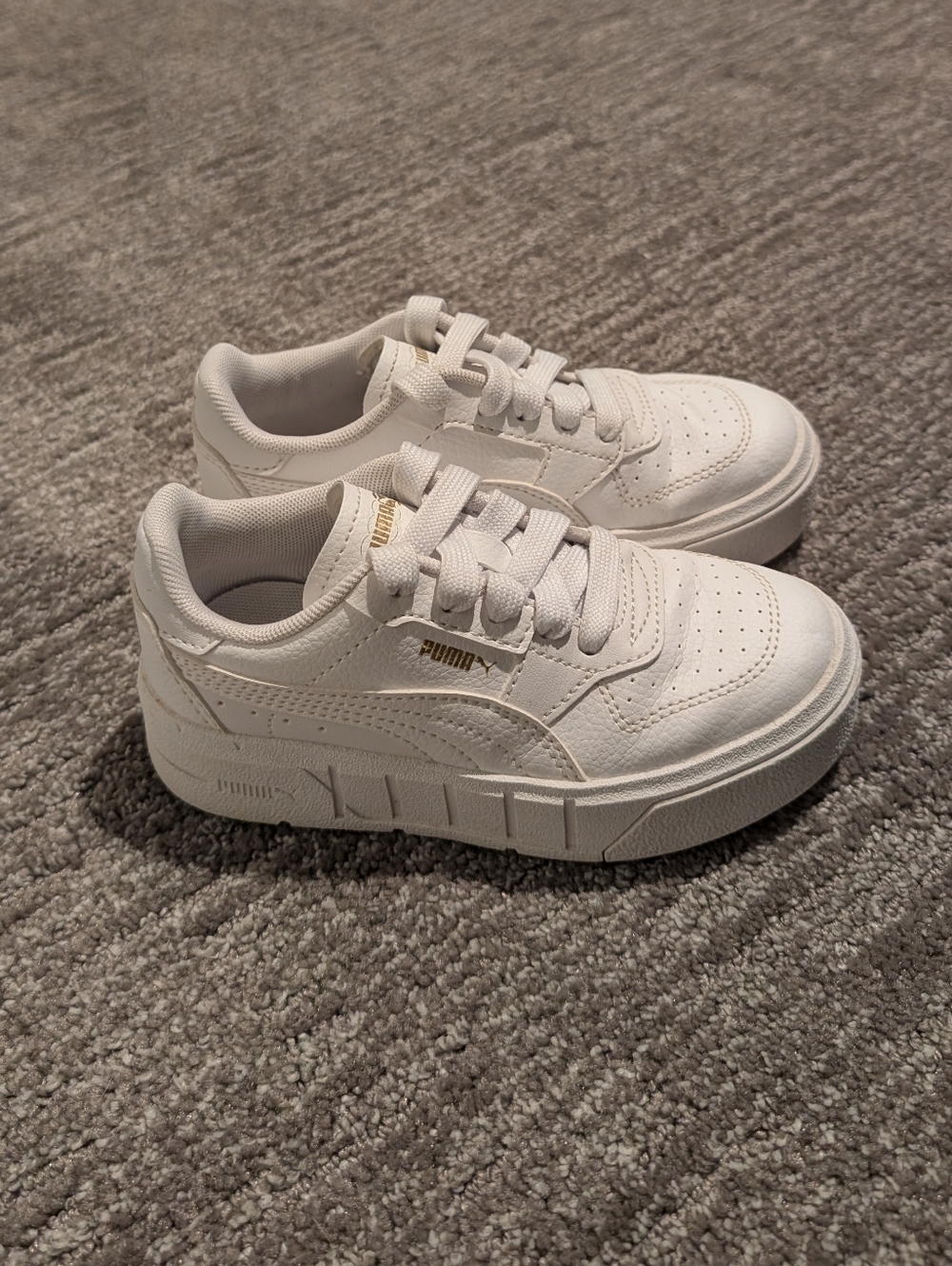 PUMA Cali Court White Gold Leather Platform Sneakers Kids 11.5C
